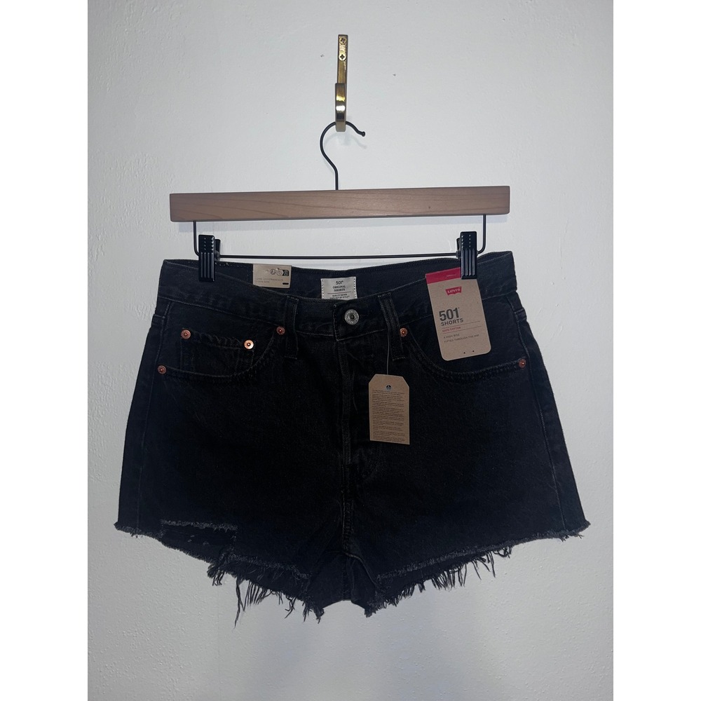 Levis 501 Original High Rise Shorts Black Distressed Denim Size 27 NWT